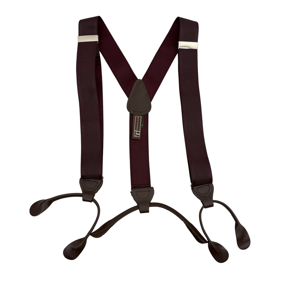 Trafalgar Suspenders Mens OS Bordeaux Burgundy Leather Button End Adjustable